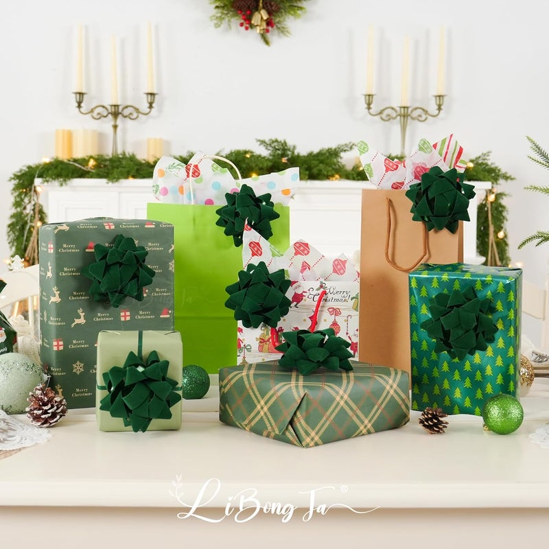 LiBongTa 4.5 Inch Green Velvet Ribbon Gift Bow Decorative Bows, Premade Christmas Bows for Gift Wrapping Self Adhesive, Wrapping Bows for Presents, Party Favor, Holiday, Wedding, Birthday-12 Counts - Image 4